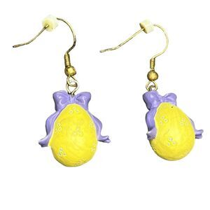 Vintage‎ Cute Yellow Easter Egg Purple Bows Spring Fashion Dangle Earrings